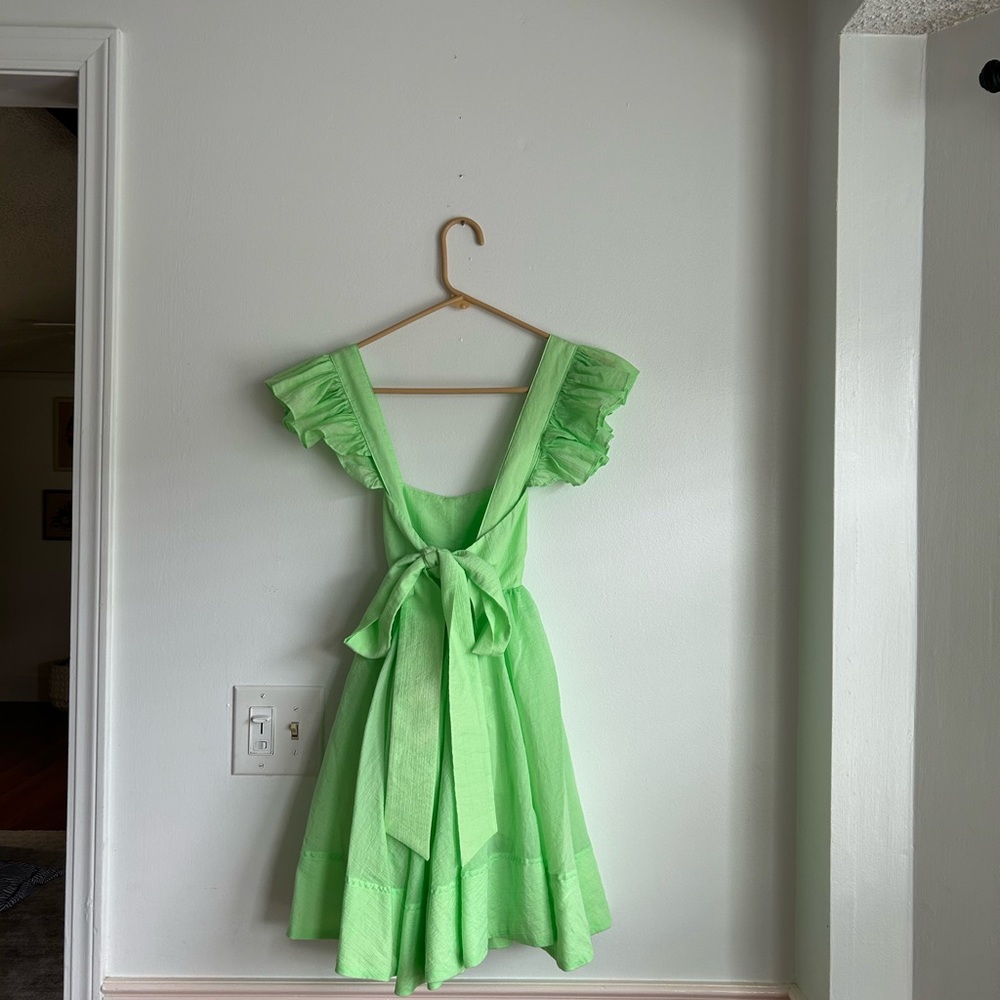 Mable Lime Green Ruffle Criss Cross Mini Dress Size Small Mable - Picture 7 of 11